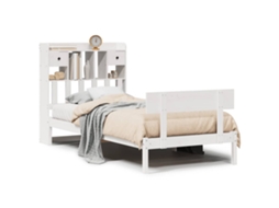 Cama com Estante Pinho Maciço Branco MAISON EXCLUSIVE (75x190 cm)