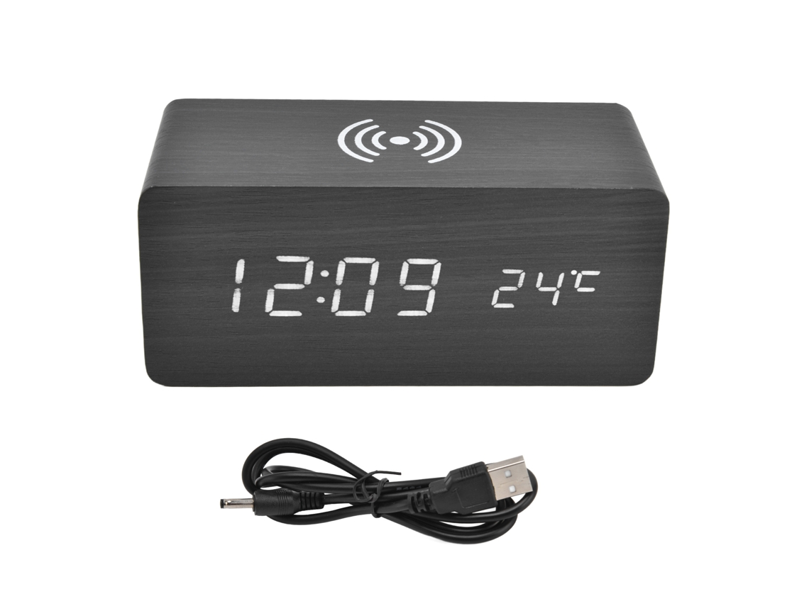 Relógio despertador digital LED com carregamento sem fio detecção automática de temperatura para quarto S/MARCA