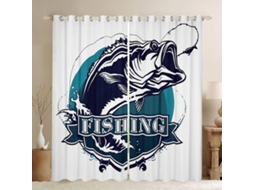 Cortinas Blackout Homewish Com Estampa De Vara Pesca E Onda Para Quarto Sala Estar Decoração Tema Aquático, Cortinas