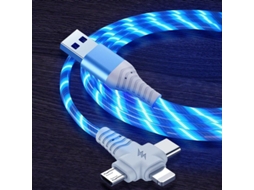 Cabo de Carregamento Luminoso 3 em 1 com Carregamento Rápido de 2.1a e Luz Sequencial AQUAFORGE