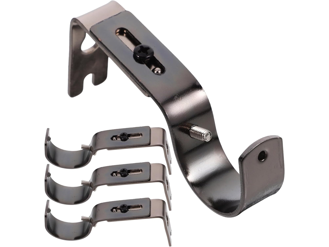 Conjunto De 4 Suportes Ajustáveis Pretos Para Varão De Cortina, Para Varão Único, Fixação Robusta Na Gokoco