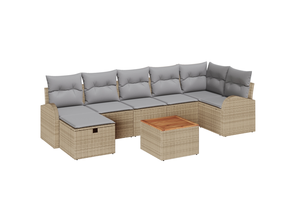 Conjunto 8 Sofá De Jardim Vidaxl Bege Vime Pe (289 X 124 X 85 Cm)