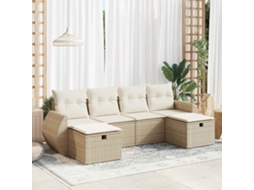 Vidaxl 6 Pcs Conjunto De Sofás P/ Jardim Com Almofadões Vime Pe Bege