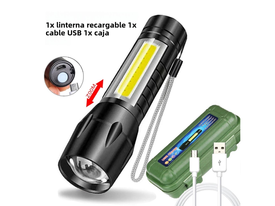 Mini Lanterna Led Portátil Recarregável Com Função De Zoom E 3 Modos De Iluminação.