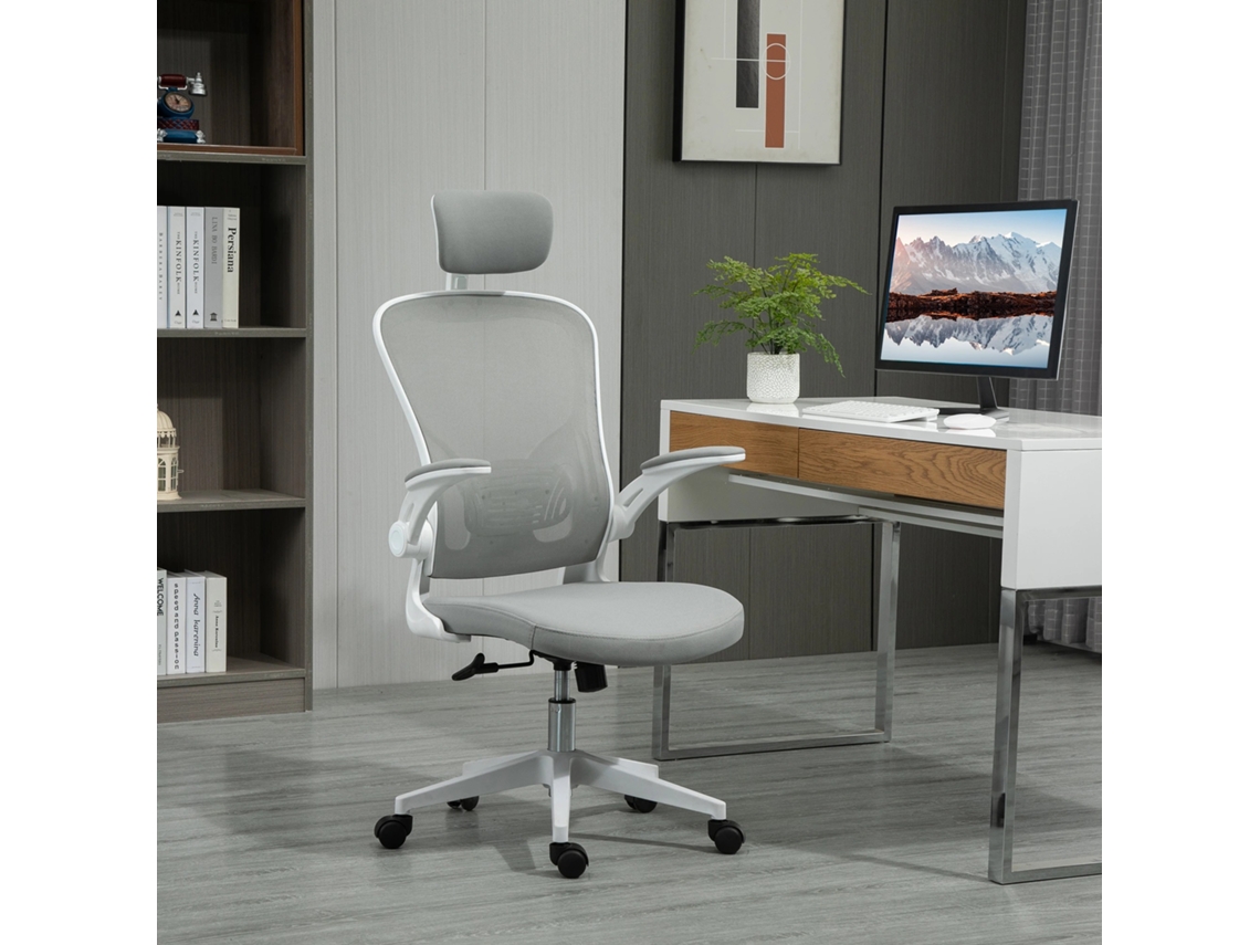 Cadeira De Escritório Ergonômica Com Apoio De Cabeça E Função Balanço, Ajustável Em Altura, Cor Cinza, 65 X 64 X 114 122 Cm Quenty