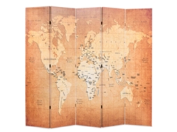Vidaxl Biombo Dobrável Mapa Mundo 200x170 Cm Amarelo