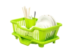Suporte para Secar Pratos com Tabuleiro de Drenagem para Utensílios de Cozinha, Faca, Colher e Garfo Verde