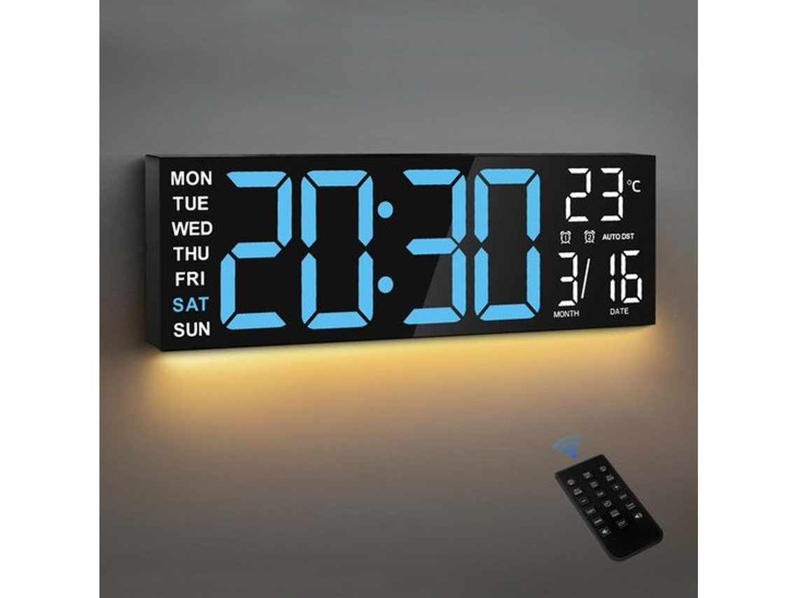 Relógio De Parede Digital De 16 Polegadas Com 8 Display Rgb Led E Controle Remoto, Despertador Sonoro Duplo, Dimmer De 5 Níveis, Horário De Verão, Tem