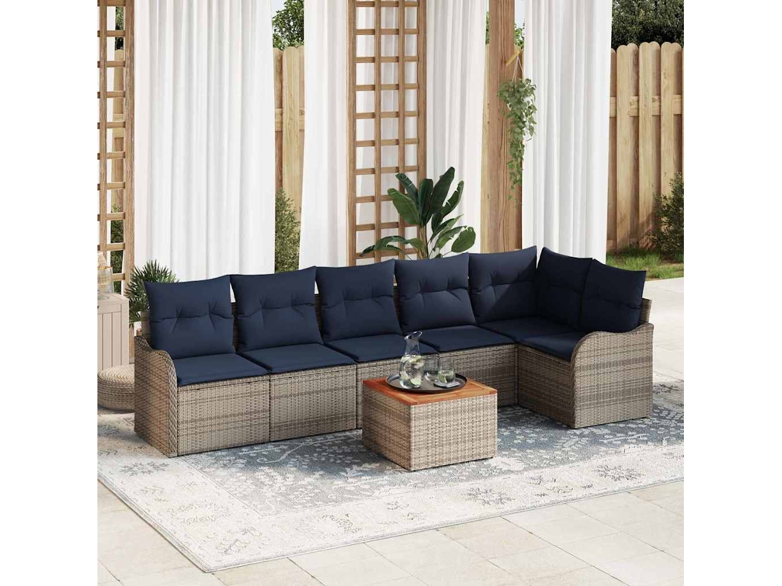 Vidaxl Conjunto De Sofá De Jardim 7 Unid. Cinzeto Vime Pe