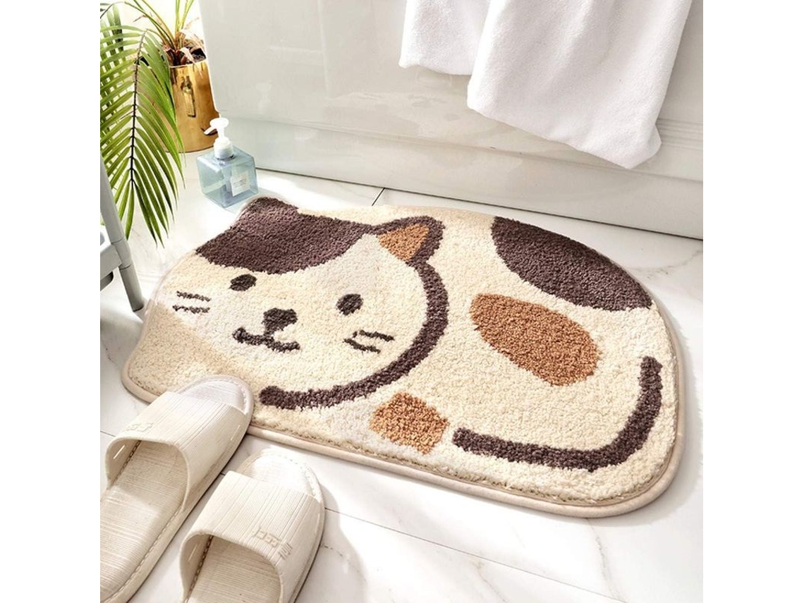 2026 tapete de Banho Linjou Antideslizante Absorbente Suave Design Adorável Gato Bege Alfombra Secadora