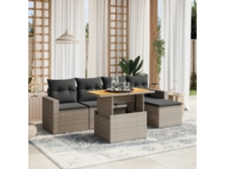 Vidaxl 6 Pcs Conjunto Sofás De Jardim Com Almofadões Vime Cinzento