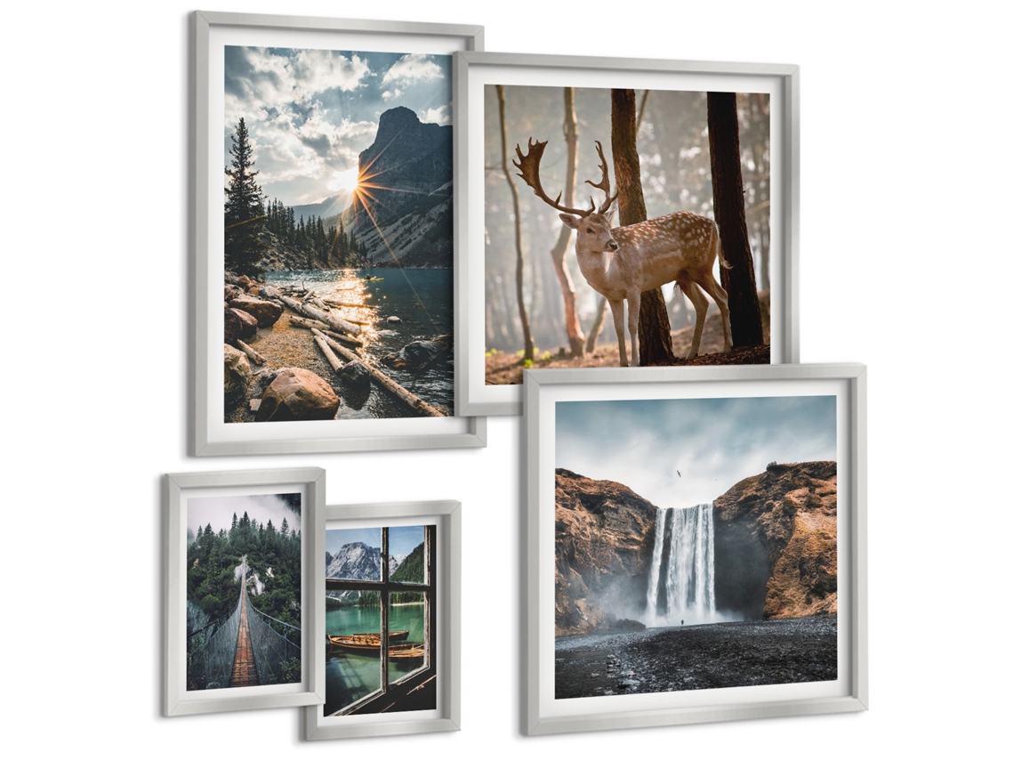 Conjunto De Pinturas Paisagens Da Natureza Cachoeiras Fauna Espelharte (5 Peças)