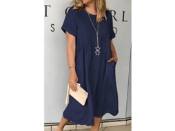 Vestido De Verão Para Mulher Lino Boho Com Bolsos Vestido Longo Praia Casual Respirável 4xl Azul Marino