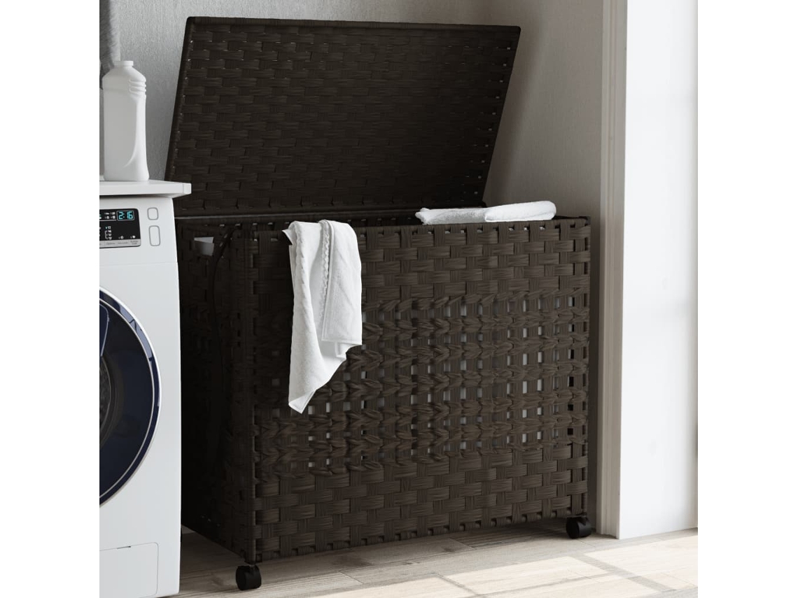 Vidaxl Cesto P/ Roupa Suja Com Rodas 66x35x60 Cm Vime Castanho-escuro