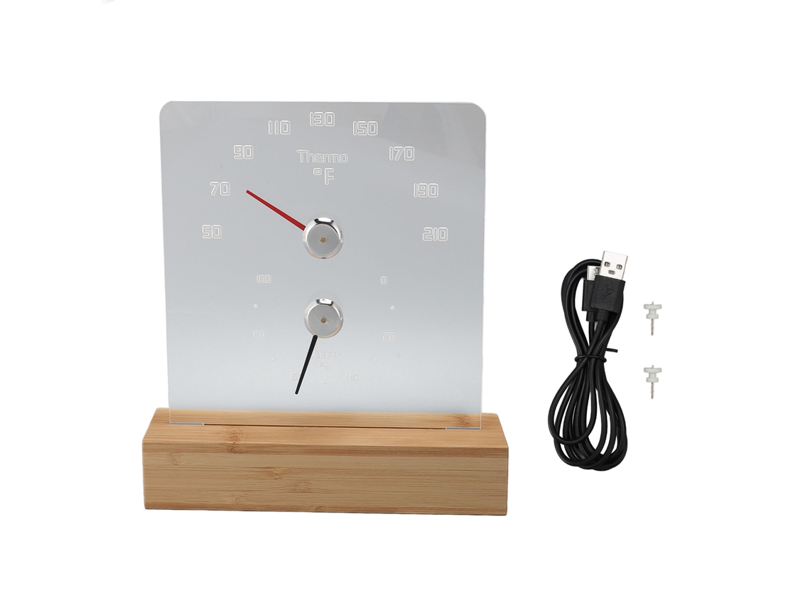 Termômetro Higrômetro de Sauna 2 em 1 com Base de Madeira RGB LED Parede/mesa Fahrenheit 50℉ 210℉