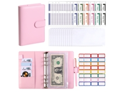 A6 Pu Leather Macaron Ring Binder Notebook Cash Organizer Budget Planner, Pink Cover With 12-budget Cards, 12-zipper