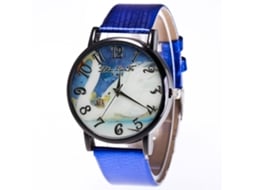 Reloj De Cuarzo Unisex Con Correa De Cuero Pu, Dial Numérico Y Patrón Animal Azul Zhoulianfa