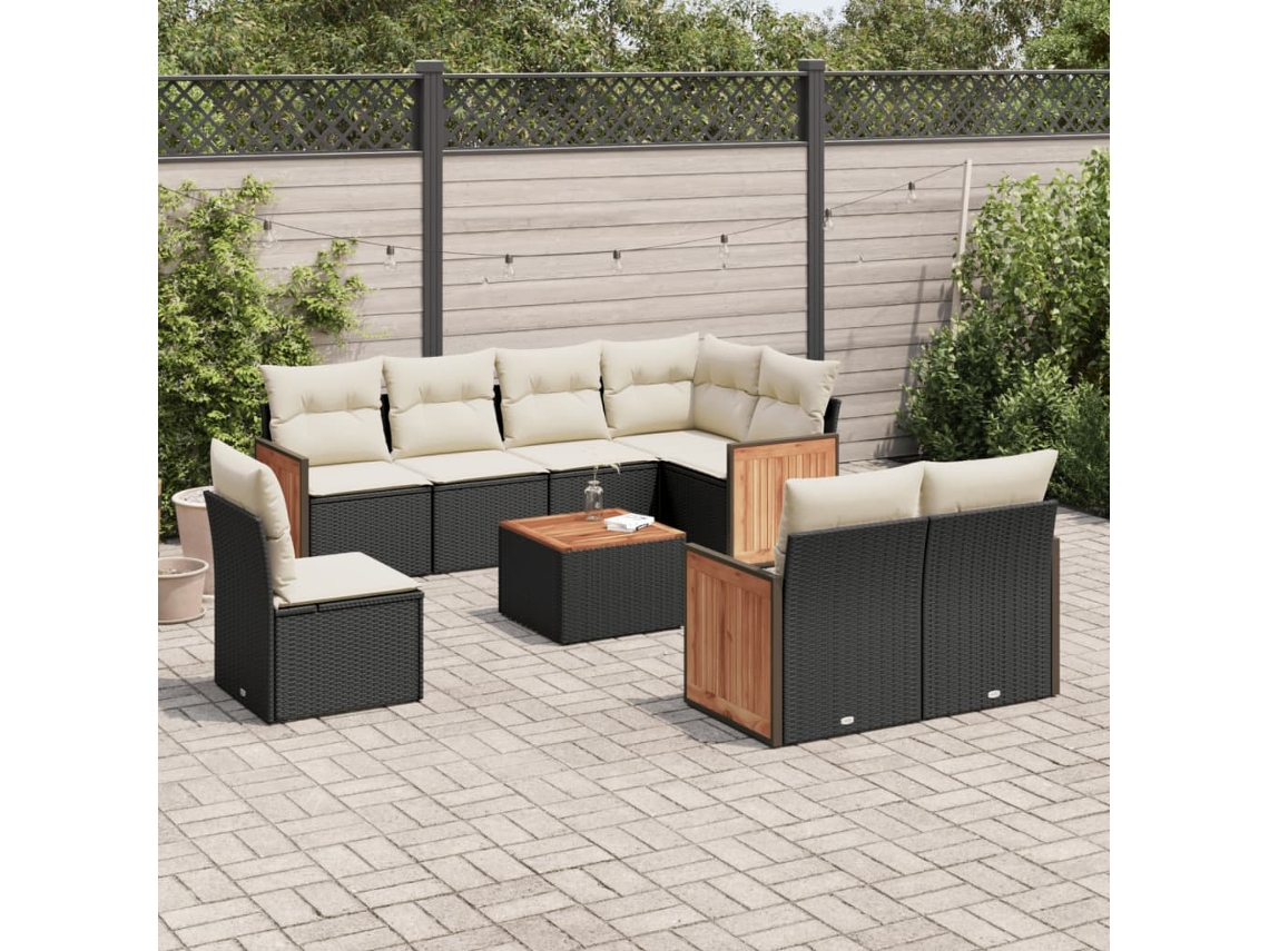 Vidaxl 9 Pcs Conjunto De Sofás P/ Jardim C/ Almofadões Vime Pe Preto