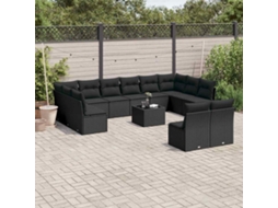 Vidaxl 13 Pcs Conjunto De Sofás De Jardim Com Almofadões Vime Pe Preto