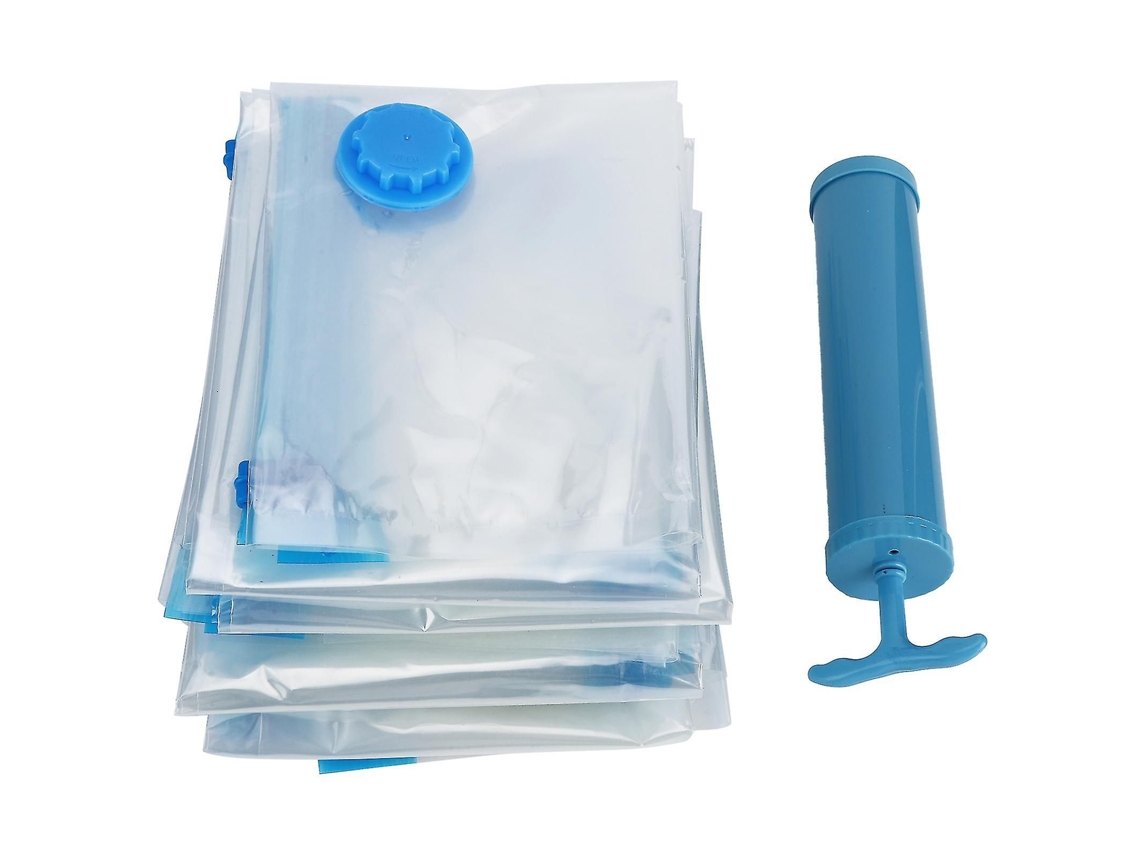 Conjunto De 6 Sacos Transparentes Para Armazenamento A Vácuo, Cobertores Viagem E Roupas (saco Vácuo + Bomba Manual)