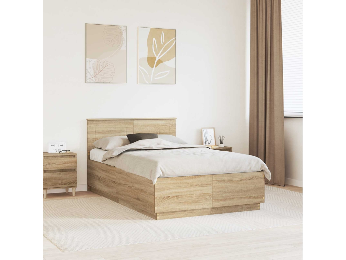 Vidaxl Estrutura Da Cama Com Fitas Led Carvalho Sonoma 120 X 190 Cm