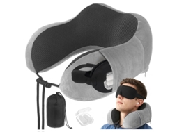 Travesseiro de Pescoço com Máscara de Dormir e Protetores Auriculares, Kit de Viagem 3 em 1 AQUAFORGE