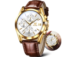 Lurelia Relógio Cronógrafo Masculino, Movimento De Quartzo, Analógico, Data/calendário, Luminoso, Couro, Resistente À Água 30m, Dourado