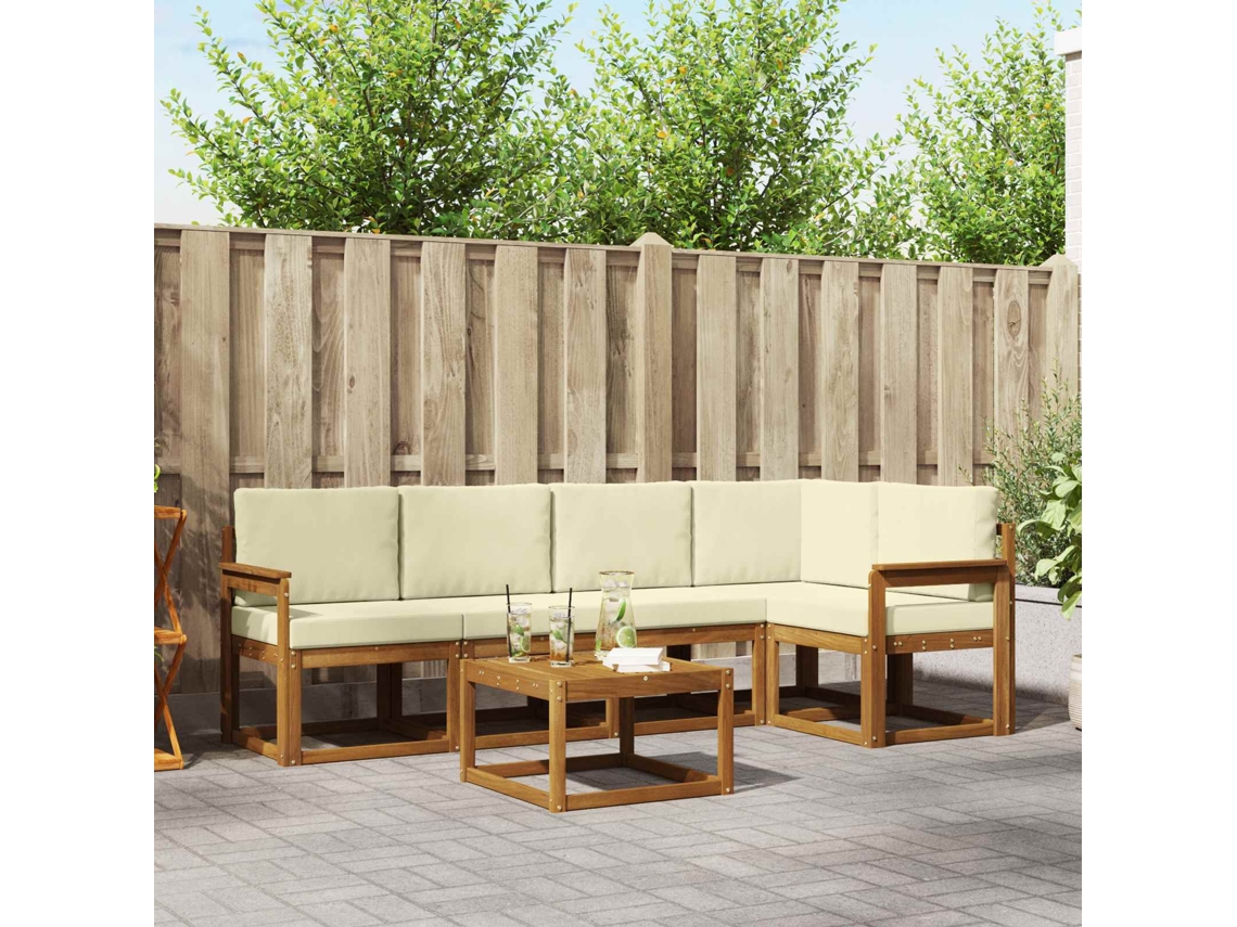 Vidaxl Conjunto De Sofás Para Exterior 6 Pcs Natural E Creme