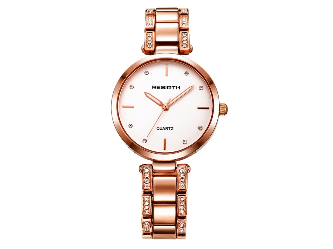 Relógio de Pulso para Mulher Rebirth Aço Inoxidável Strass Movimento de Quartzo