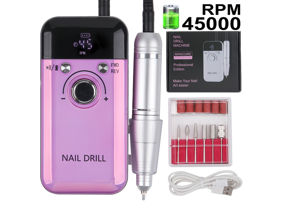 Furadeira Elétrica Portátil Profissional Salões Beleza, Lixa Unhas Recarregável Visor Silencioso Lcd STELASPLEN