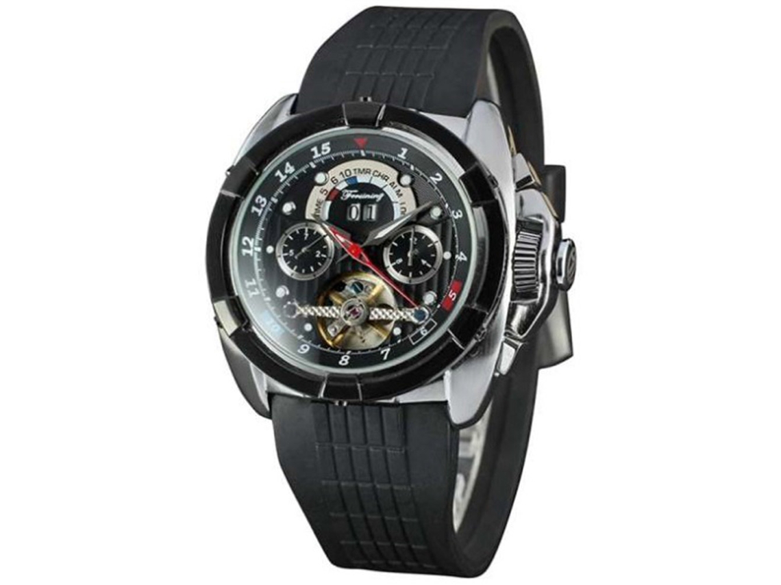 Relógio mecânico automático masculino Forsining, mostrador analógico redondo (cinza/preto)