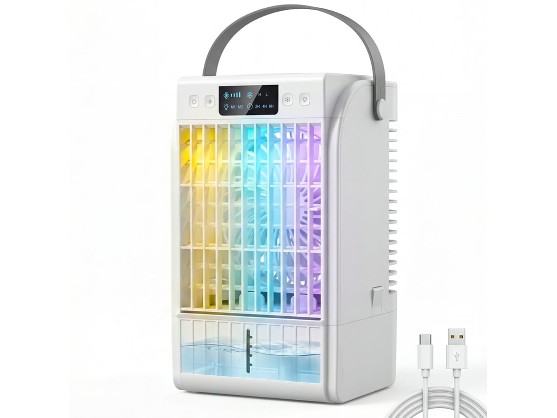 Ar condicionado portátil mini climatizador 4 em 1, 4 velocidades, 2 modos de nebulização, iluminação led rgb, branco ZENCORE SERVICES