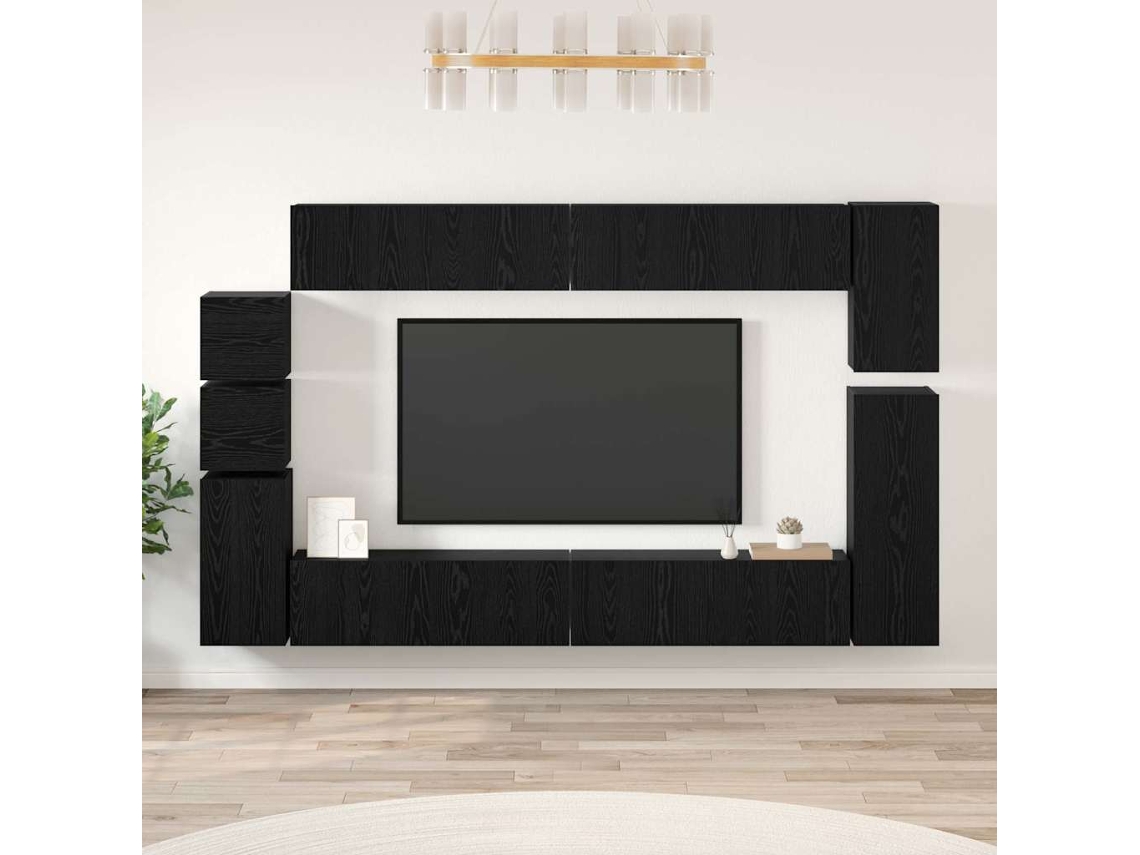 Vidaxl Conjunto De Móvel De Tv 9 Pcs Carvalho Preto Madeira Processada