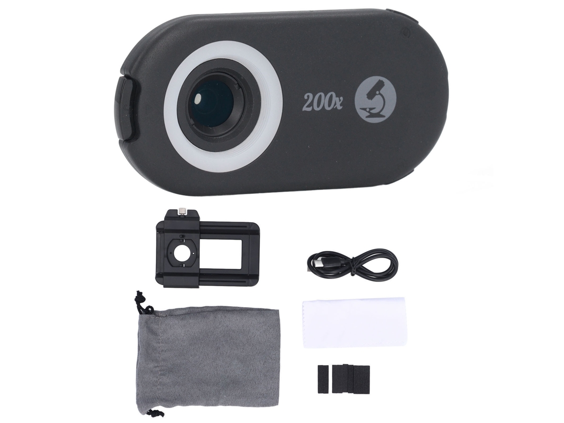 Aetheria lente Microscópio para Celular com Filtro Cpl Luz Led Clip 200x para Smartphones