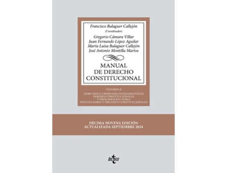 Livro Manual De Derecho Constitucional Da Editorial Tecnos De Francisco Balaguer Callejón, Gregorio Cámara Villar Et Al. (espanhol)