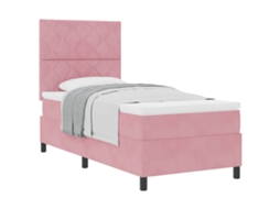 Cama De Solteiro | Camas Para Quarto | Cama Box Com Colchão Com Cabeceira Rosa 90 X 200 Cm Tecido