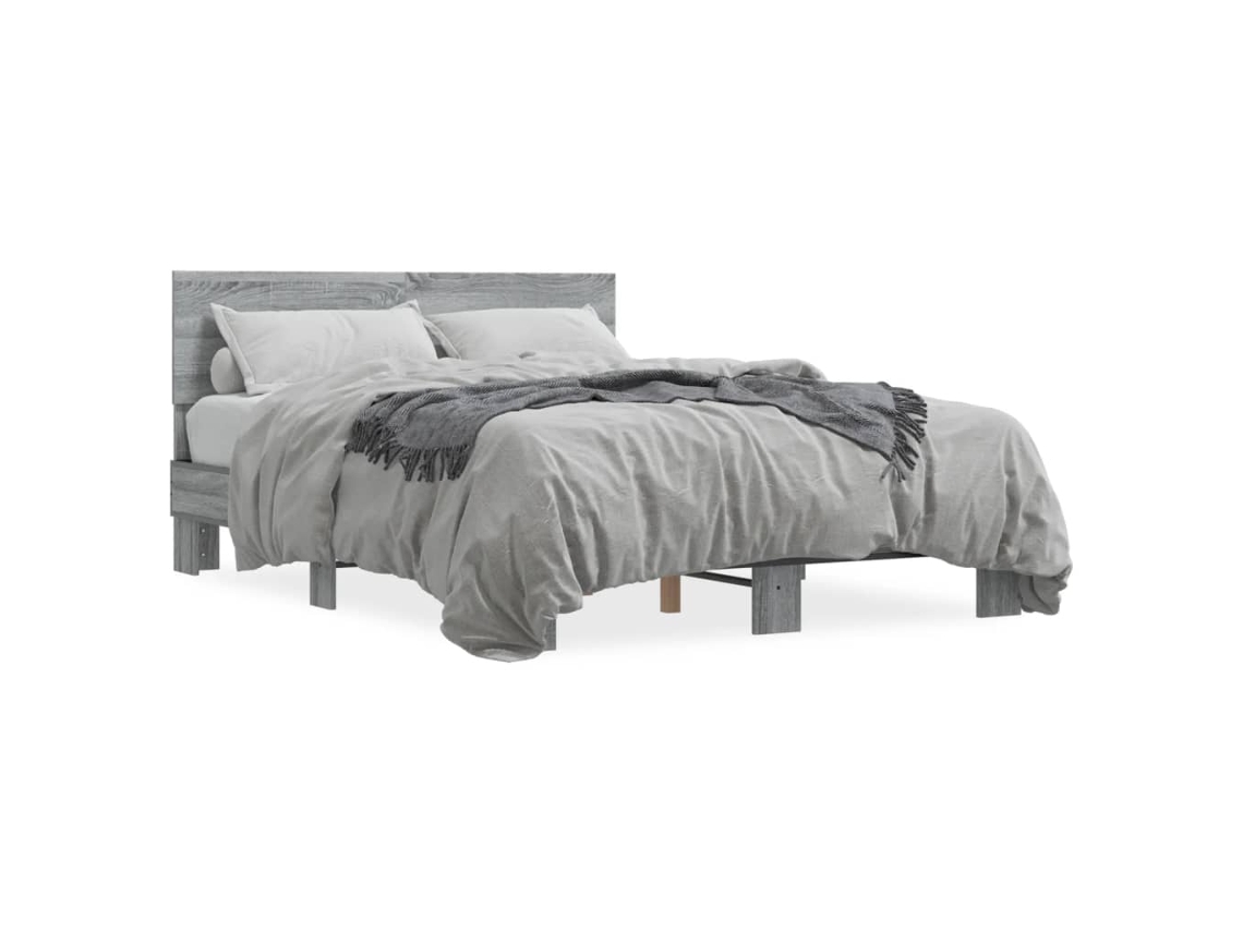 Bed Frame, Bed Frames Vidaxl Cinzeto Madeira Processada (135 X 190 Cm)