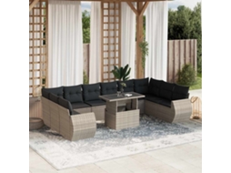 Vidaxl 11 Pcs Conjunto Sofás De Jardim C/ Almofadões Vime Pe Cinzento