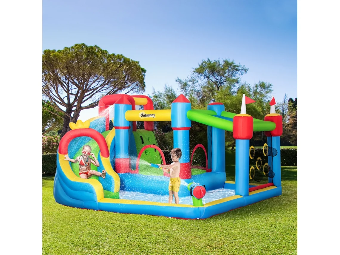 Castelo Inflável Multicolorido Para Crianças De 3 A 8 Anos Com Piscinas E Trampolim - 390 X 300 X 197 Cm