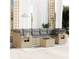 Vidaxl 8 Pcs Conjunto De Sofás P/ Jardim Com Almofadões Vime Pe Bege