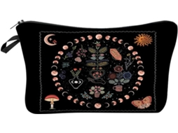 Nécessaire Feminina Para Maquiagem Com Estampa De Lua E Flores, Esponja De Poliéster.