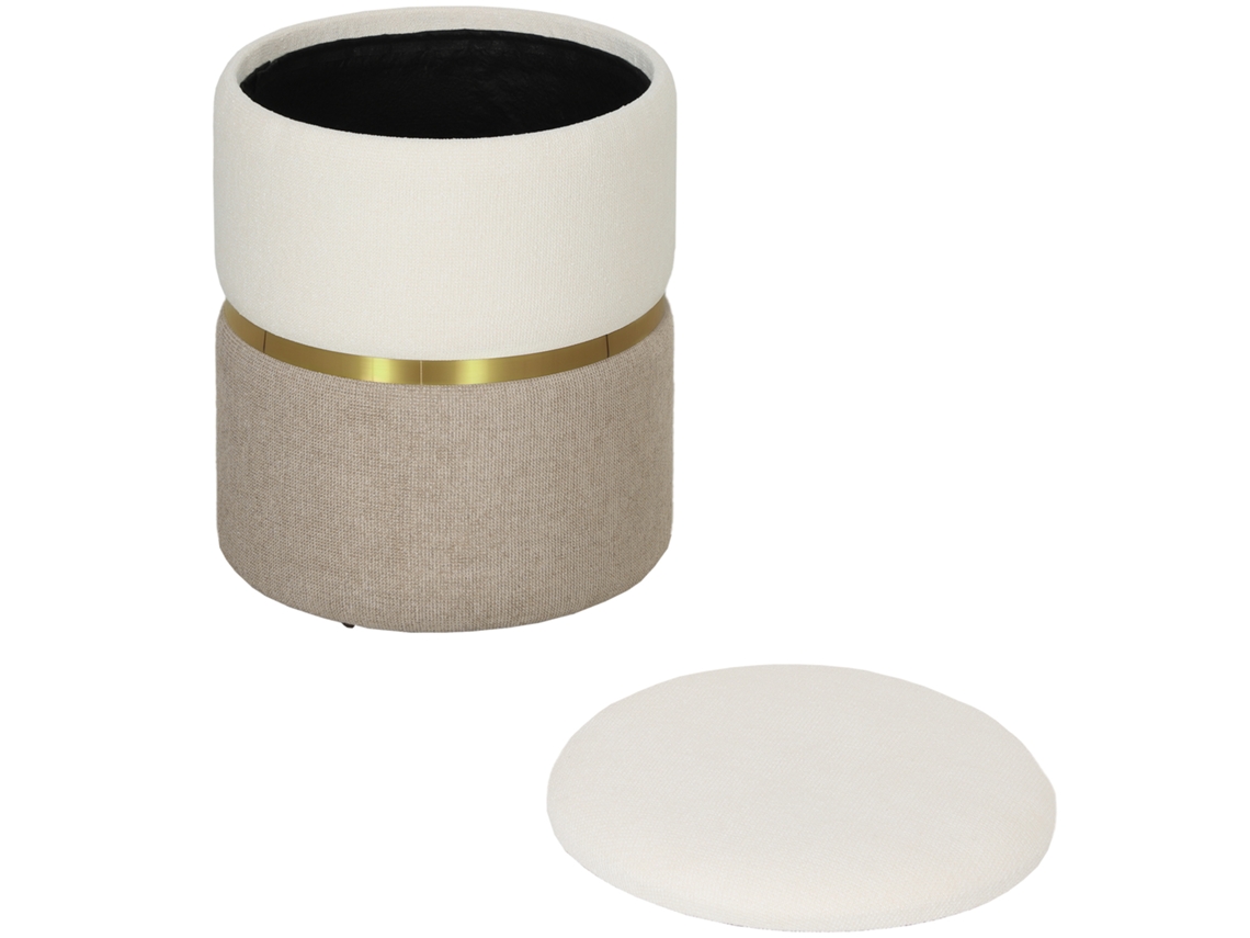 Banco Com Armazenamento, Banqueta Com Tampa, Anel De Metal, Design Bicolor 36 X 36 X 44 Cm Creme Branco