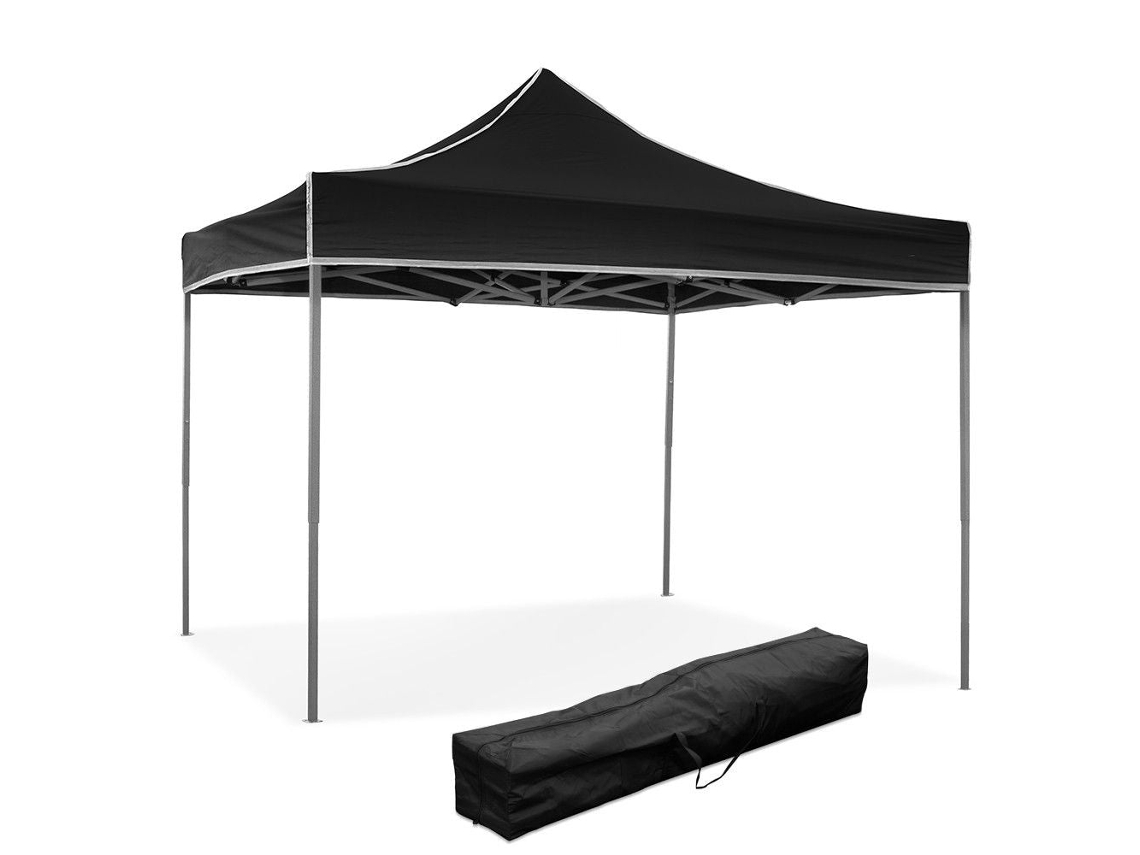 Gazebo Dobrável Preto 3 X 3 Revestido Em Pvc Impermeável