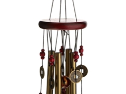 Campana De Viento Com 4 Tubos E 5 Campanas, Decoração De Madeira E Metal, 70cm