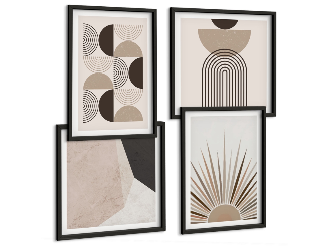 Pinturas Murais Modernas Padrões Abstratos Em Bege E Cinza Moldura Preta Imagens Para Um Quarto Infantil Espelharte (conjunto De 4 Imagens)