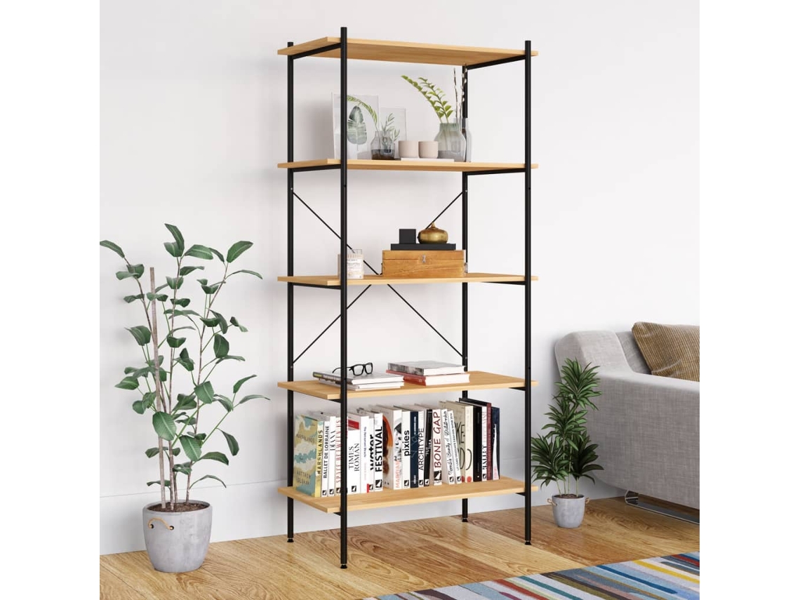 Vidaxl Unidade Com 5 Prateleiras 80x40x163 Cm Preto/cor De Carvalho