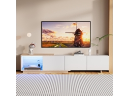 Móvel De Tv Extensível Veyrixan 163-240 Cm, Branco E Carvalho, Com Led Rgb, Sensor, Comando E Gavetas Push, Design Nórdico Moderno
