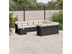 Vidaxl 11 Pcs Conjunto Sofás De Jardim C/ Almofadões Vime Pe Preto