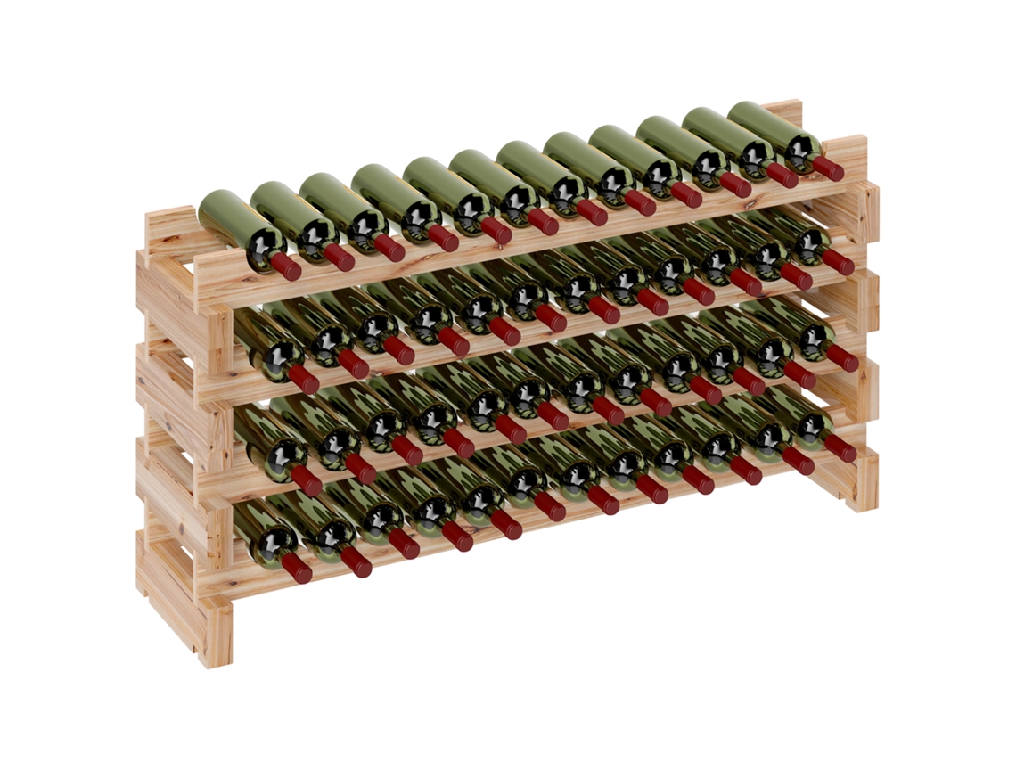 Adega De Vinhos Em Madeira De Pinho Com 4 Prateleiras Para 48 Garrafas, 114 X 28 X 56,5 Cm, Cor Madeira., Com Estrutura Resistente E Durável, Ideal