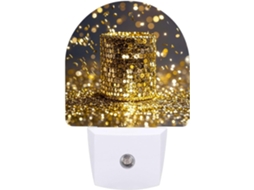 Luminária de parede noturna com plugue, luminária noturna de LED com detalhes dourados e sensor, luz noturna branca.
